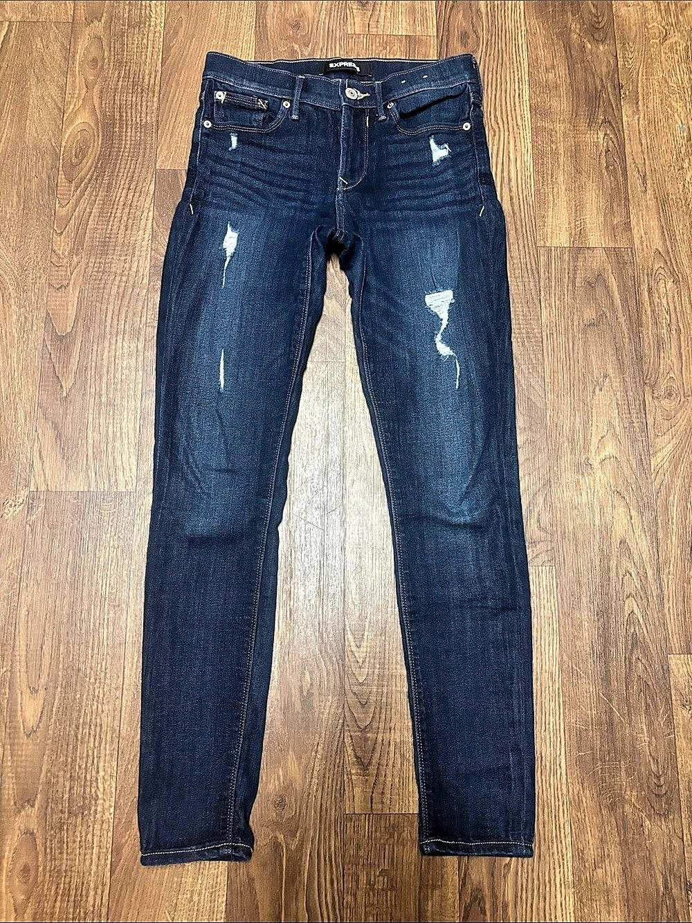 Express Legging Mid Rise Distressed Skinny Jeans in Blue Waist 2R